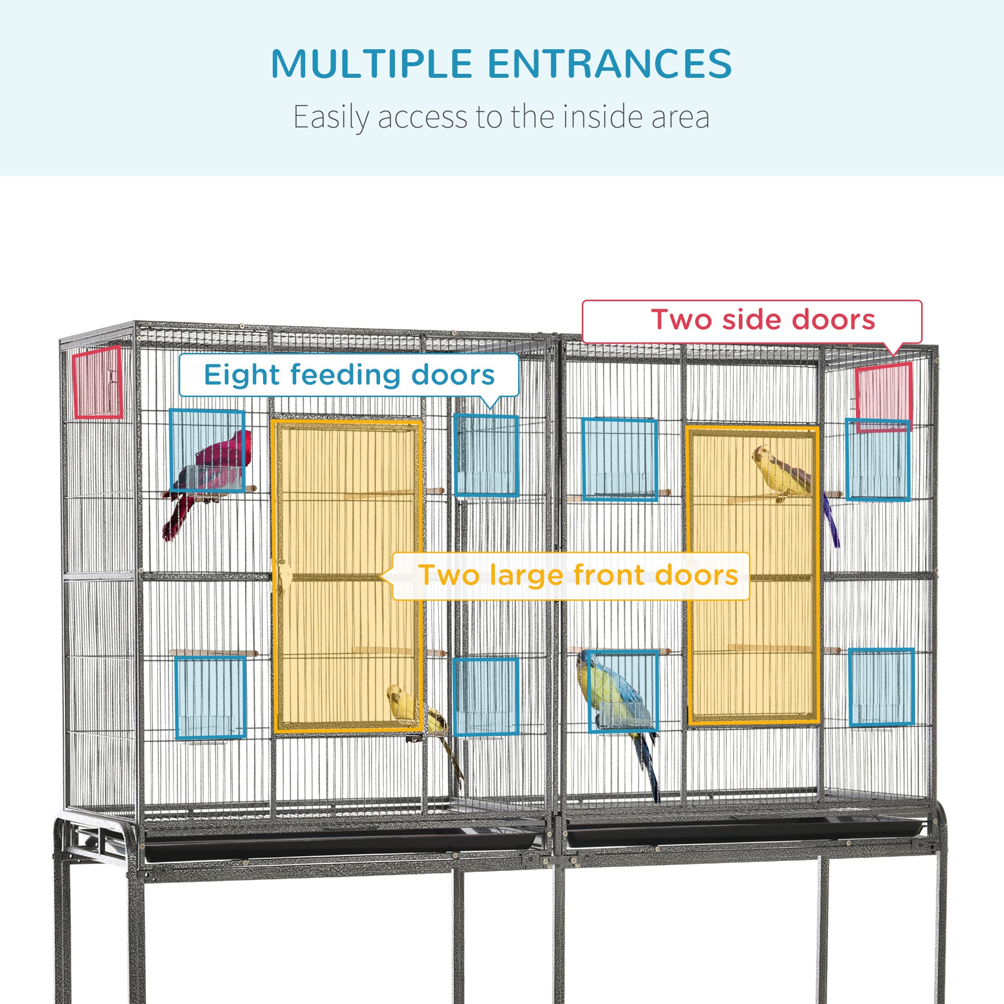Rolling 65"L Bird Cage w/ Storage Shelf Wood Perch Food Container