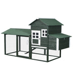 84" Wooden Chicken Coop, Hen House Outdoor with Run Nesting Box, Asphalt Roof, Removable Tray, Ramp, Poultry Cage for 2-3 Chickens, Green
