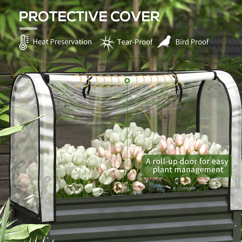 Raised Garden Bed with Legs and Cover, Metal Elevated Planter Box with Bottom Shelf and Liner for Vegetables, Black