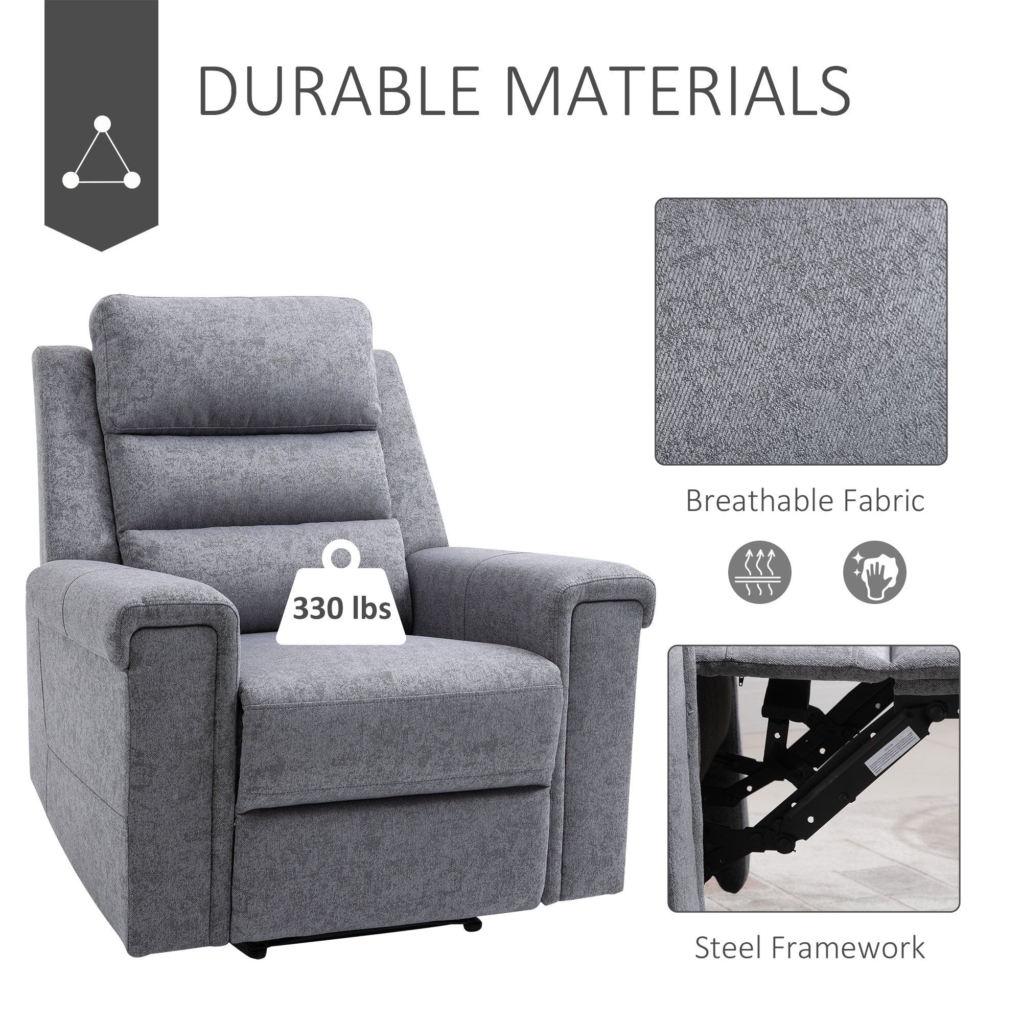 Modern Recliner Chair Linen Fabric Single Sofa Home Theater Seating with Overstuffed Armrest and Back, Grey
