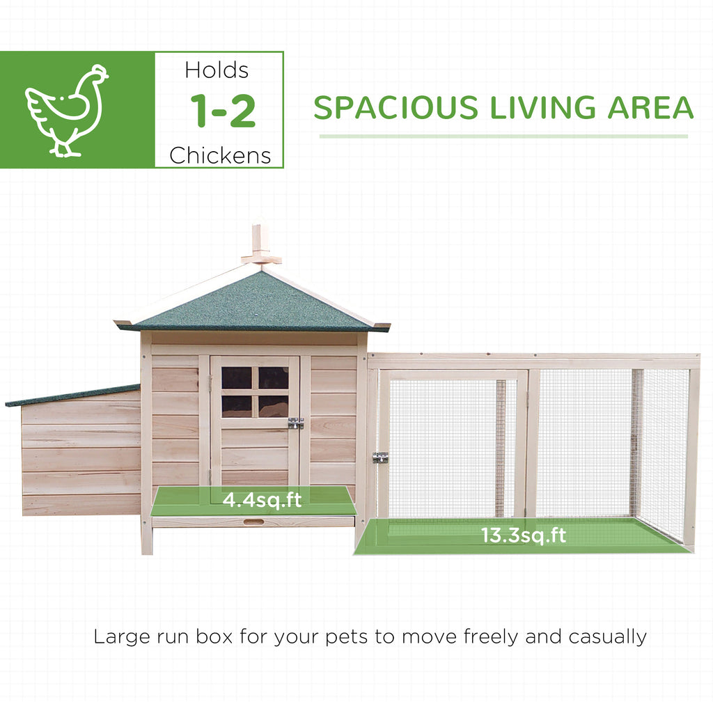 77" Wooden Chicken Coop with Nesting Box, Cute Outdoor Hen House with Removable Tray, Ramp Run, for Garden Backyard, Natural