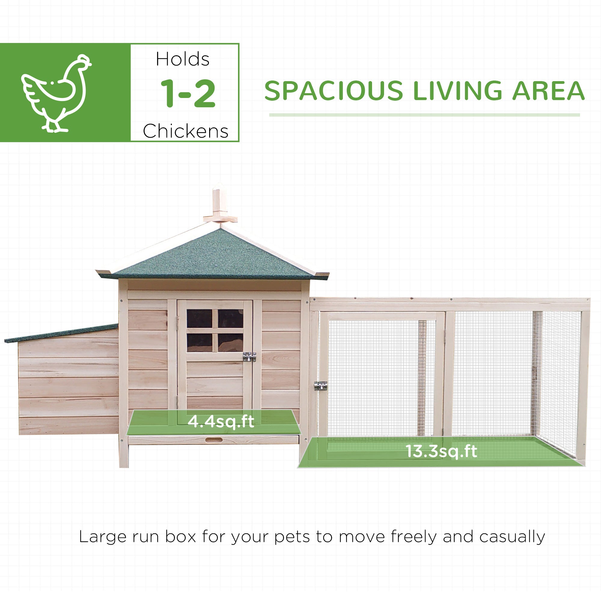 77" Wooden Chicken Coop with Nesting Box, Cute Outdoor Hen House with Removable Tray, Ramp Run, for Garden Backyard, Natural
