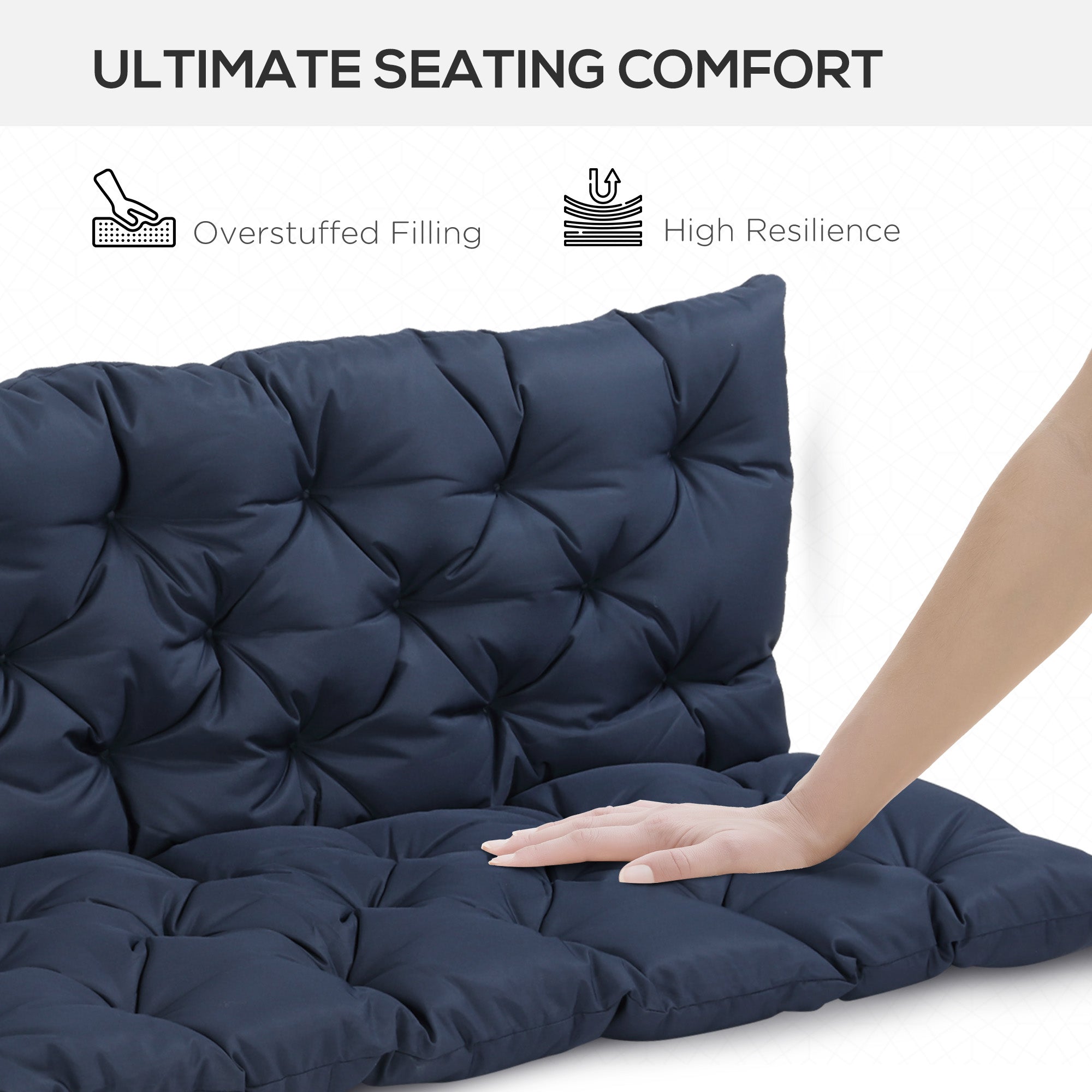 59" x 38" Tufted Bench Cushion for Outdoor Furniture, 3-Seater Replacement for Swing Chair, Patio Sofa/Couch, Dark Blue