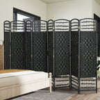 8 Panel Folding Room Divider Portable Privacy Screen Wave Fiber Room Partition for Home Office Black