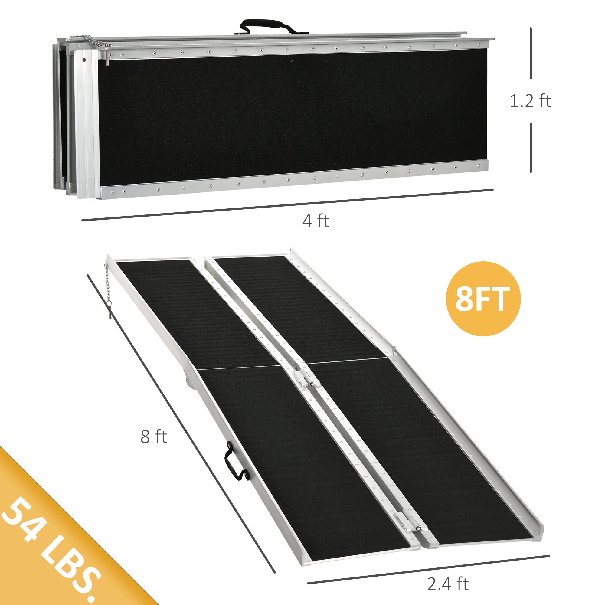 8' Skidproof Portable Wheelchair Ramp for Home, Steps, Doorways, Carpeted Foldable Handicap Ramp, Threshold Ramp