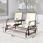 Outdoor Glider Bench with Center Table, Metal Frame Patio Loveseat with Breathable Mesh Fabric and Armrests for Backyard Garden Porch, Beige