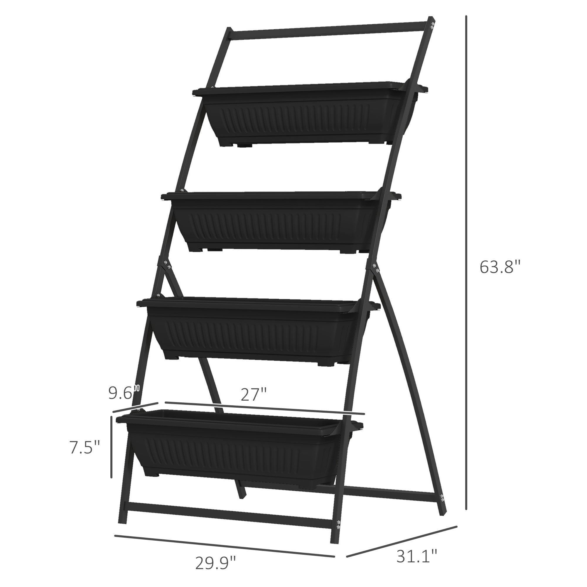 4-Tier Vertical Raised Garden Planter with 4 Boxes, Outdoor Plant Stand Grow Container for Vegetable & Flowers, Black