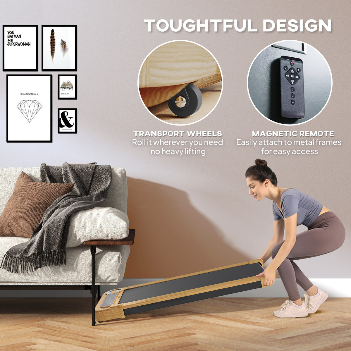 Walking Pad, Under Desk Treadmill with 17" x 43" Wide Belt, Remote Control, Bluetooth Speaker, Wheels and LED Display
