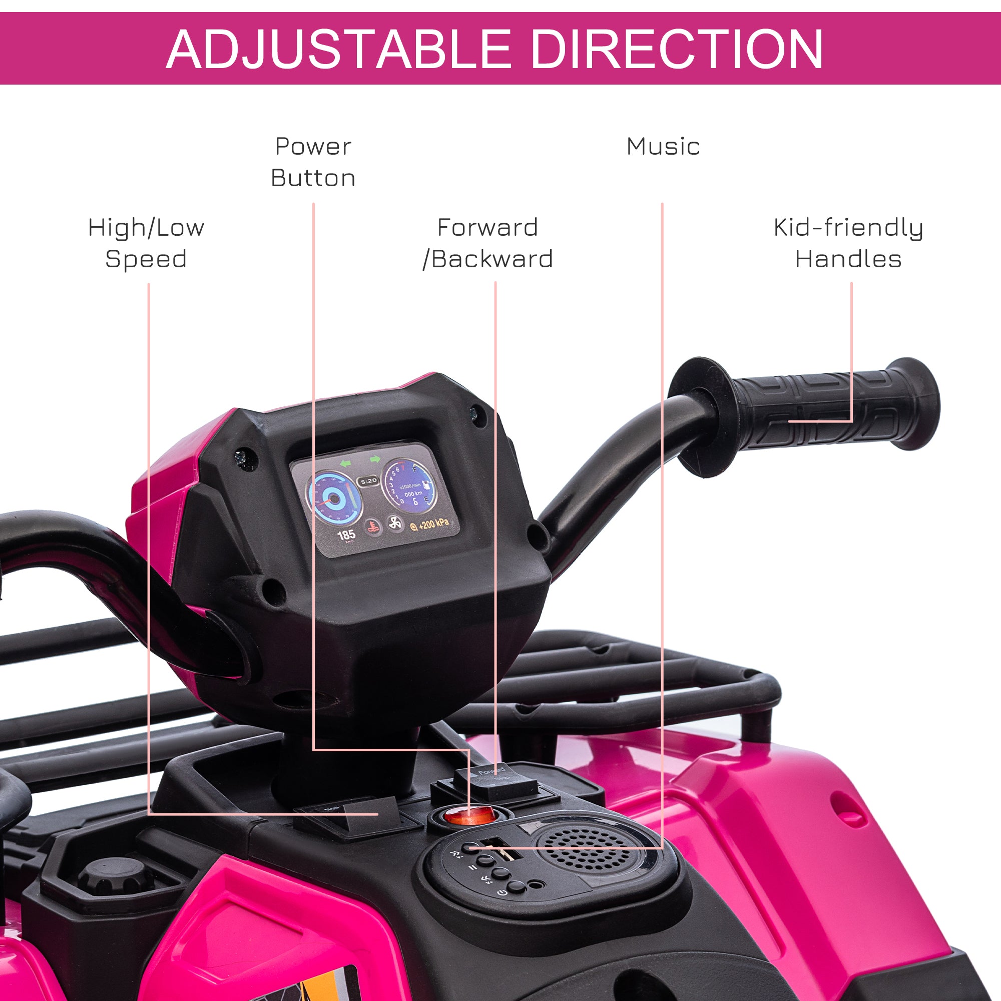 12V Electric Toy Car with Forward Backward Function, Music, LED Headlights, for Ages 3-5 Years, Pink