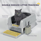 2 Pack High Sided Stainless Steel Litter Box with Metal Scoop & Scoop Holder, for Anti-Urine Leakage, Light Gray