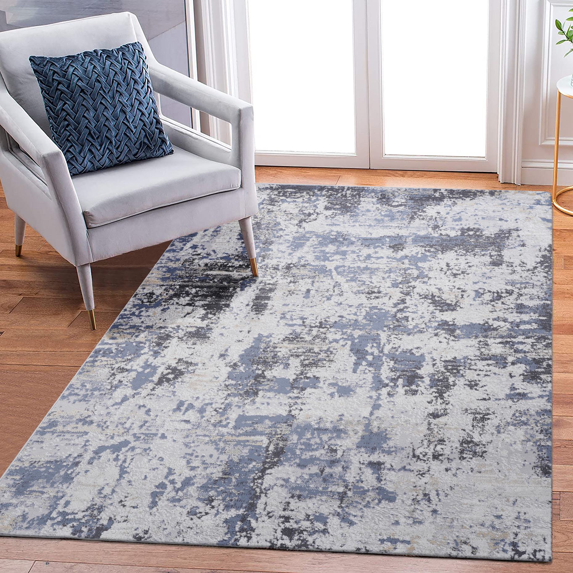 Naar 5x7 Abstract Stain-Resistant Area Rug with Cotton Backing, Medium Pile Height, Kid and Pet-Friendly Carpet, 90" L x 63" W x 0.3" H, Gray