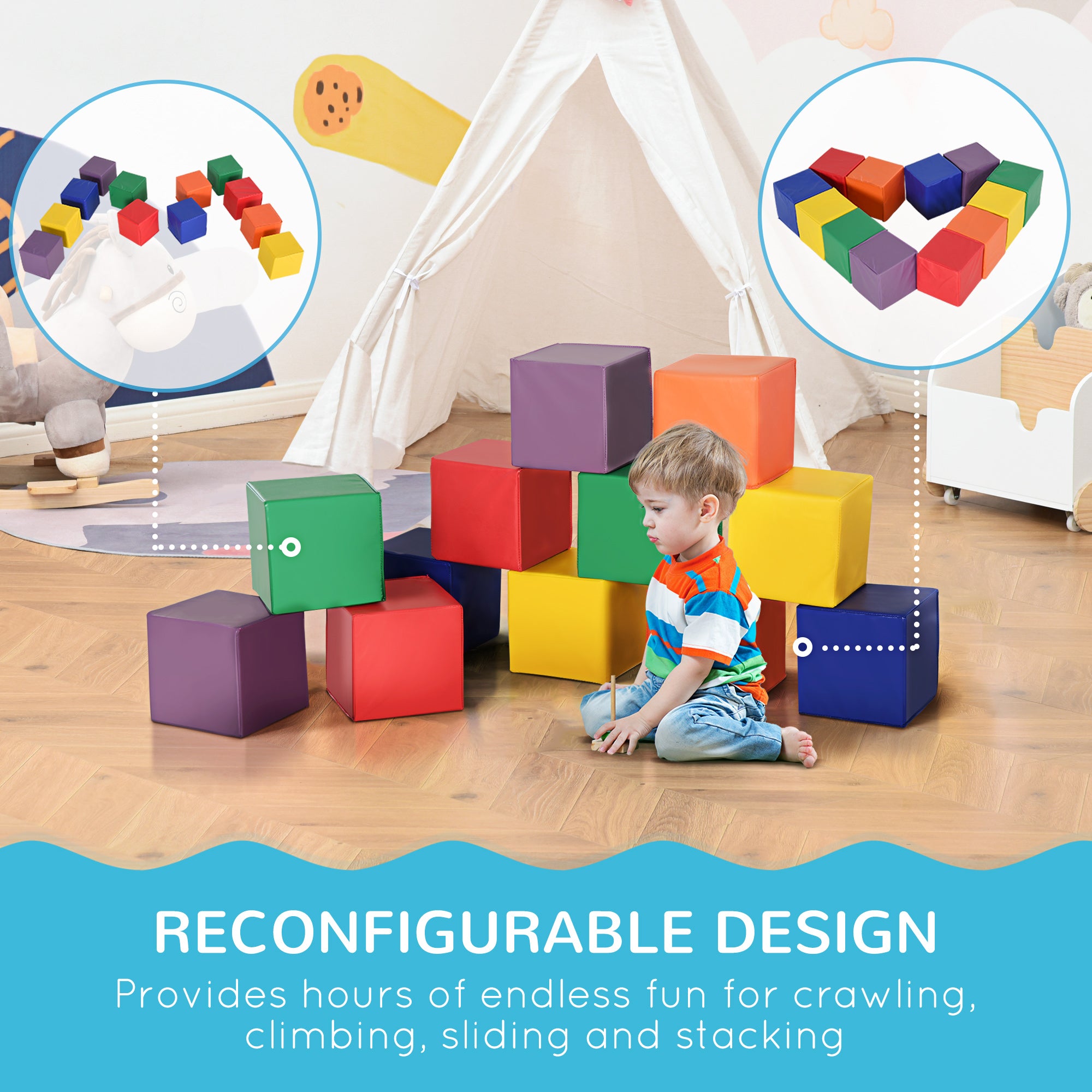 12 Piece Soft Play Blocks Soft Foam Toy for Toddler, Multi-Color