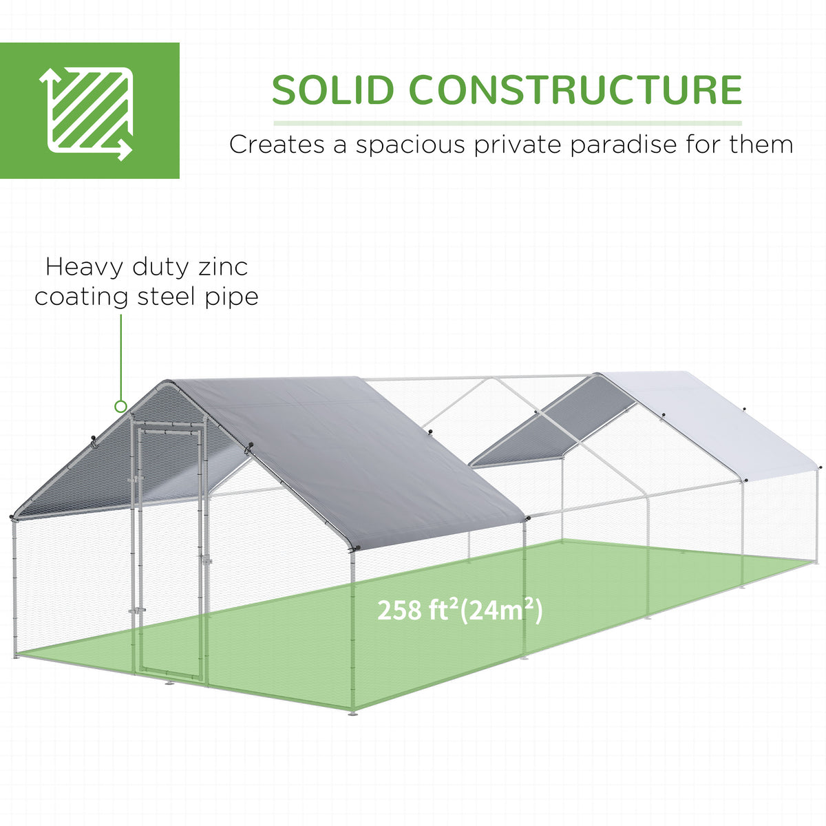 Large Chicken Coop Metal Chicken Run for Chickens with Waterproof and Anti-UV Cover, Spire Shaped Walk in Fence Cage Hen House for Outdoor and Yard Farm Use, 1.3" Dia, 9.8' x 26.2' x 6.4'