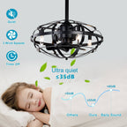 Industrial Bladeless Ceiling Fan with Lights, 18" Caged Design, Reversible Motor, Remote Control, Downrod Mount, E12 Standard Base, Matte Black