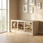 45" Extra Large Wooden Hamster Cage, 3-Layer Rat Cage with Opening Roof, PVC Window, Small Animal Habitat for Gerbil, Dwarf & Syrian Hamsters, Natural