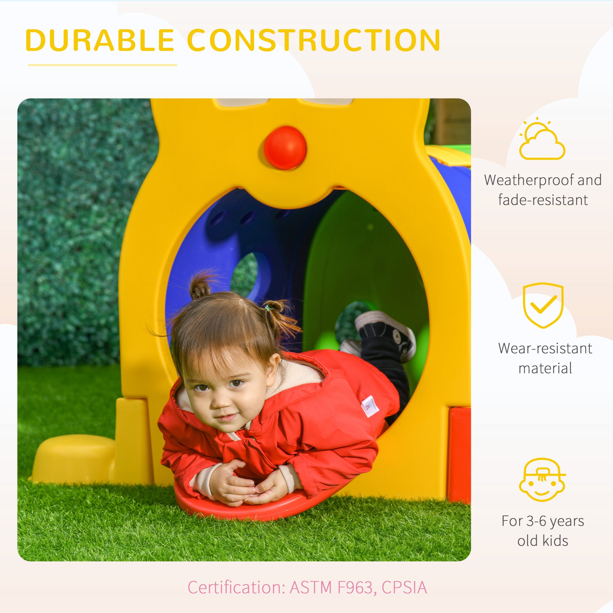 Caterpillar Play Tunnel, Toddler Tunnel for Kids Crawl and Climb Through, Kids' Play Structure Indoor Outdoor, 6 Sections, Multicolored
