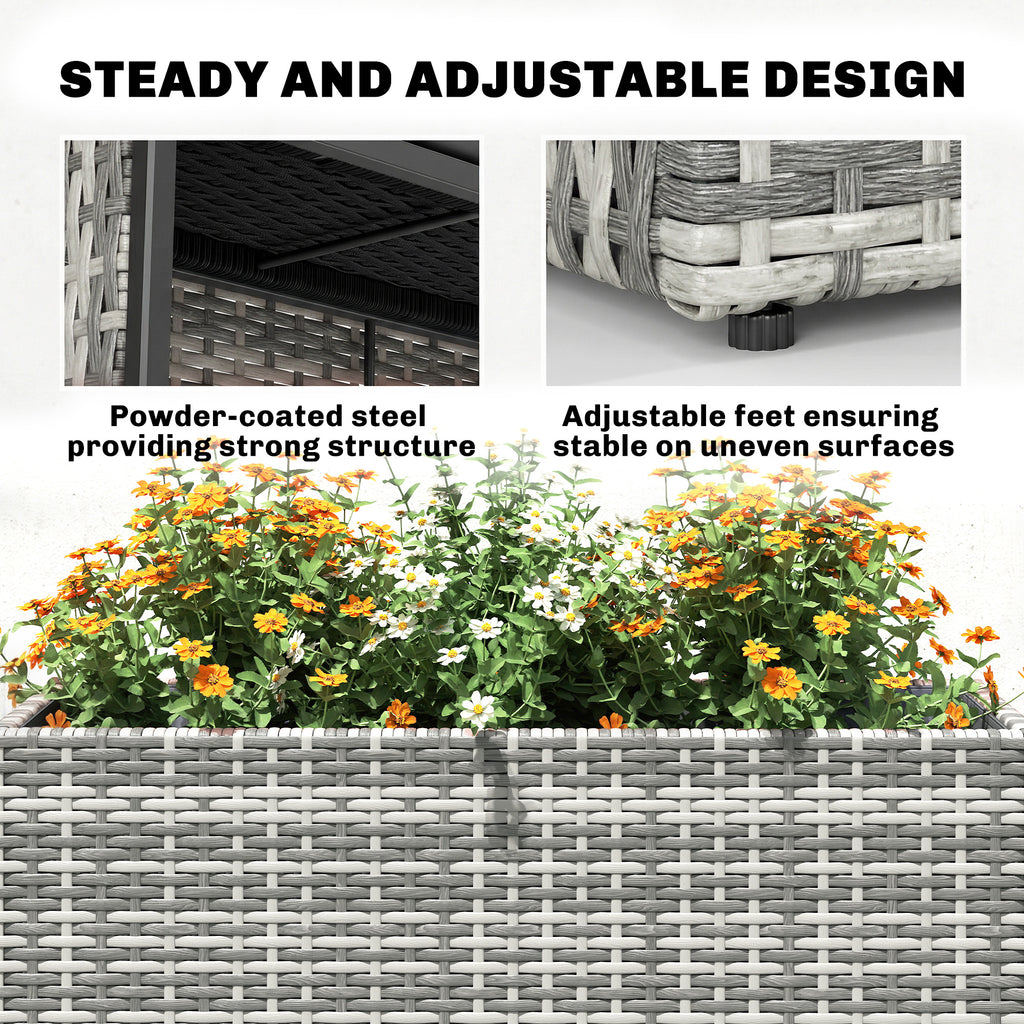 Tall Rectangular Planter with Removable Liner, Holes, PE Wicker Large Planter Box for Indoor Outdoor Plants, Gray