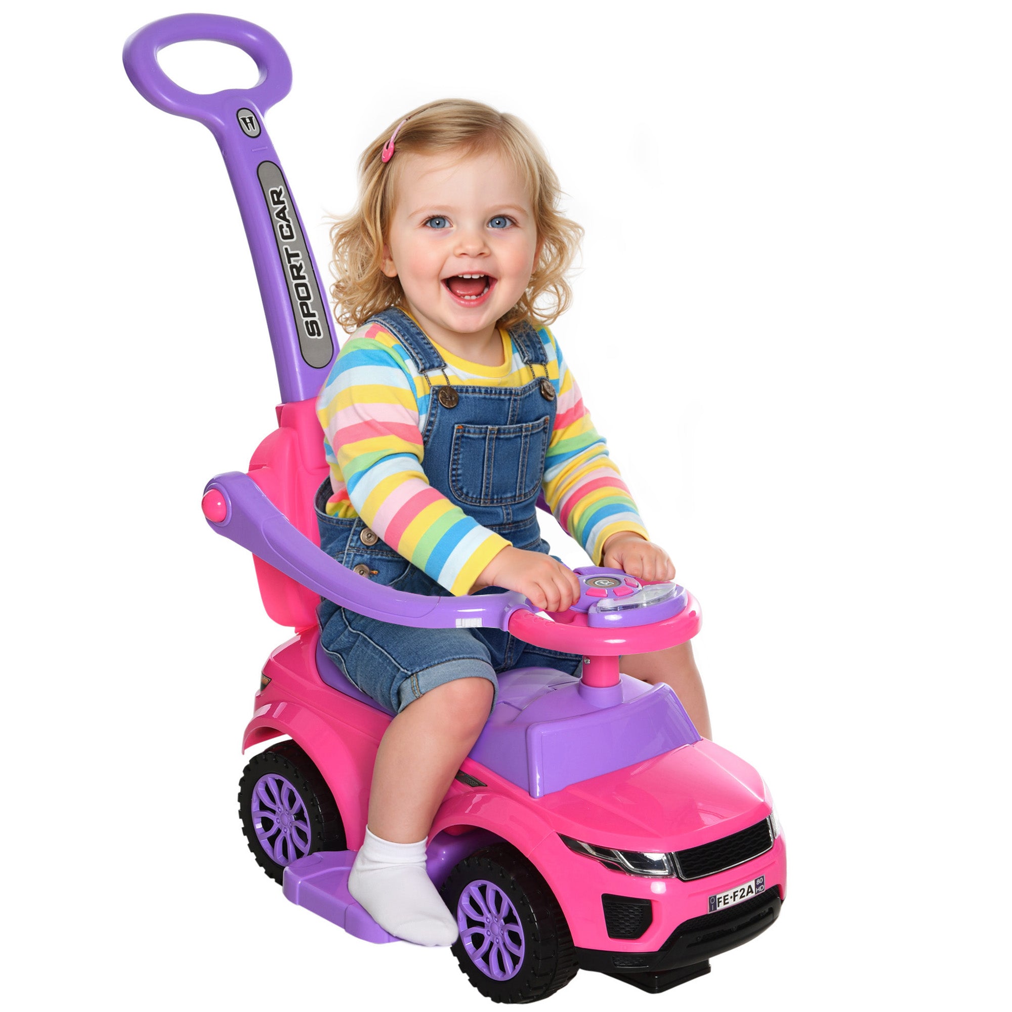 3 In 1 Push Cars for Toddlers Kid Ride on Push Car Stroller Sliding Car with Horn Music Light Function Secure Bar Ride on Toy for Boy Girl 18-36 Months, Pink