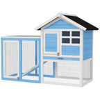 49" Wooden Rabbit Hutch Bunny Cage with Waterproof Asphalt Roof, Fun Outdoor Run, Removable Tray and Ramp, for Rabbits, Chickens, Ducks, Light Blue