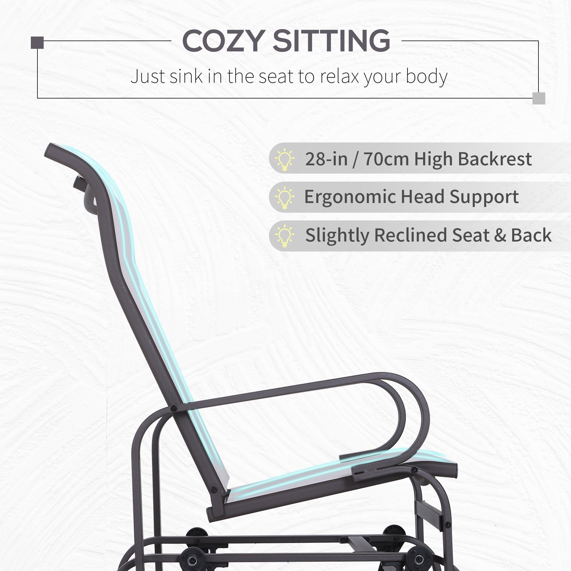 Gliding Lounger Chair, Single Rocker with Lightweight Metal & Mesh Construction, White