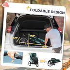 3 Wheels Pet Stroller for Small Dogs and Medium Dogs with Adjustable Canopy, Safety Tether, Storage Basket, Dark Green