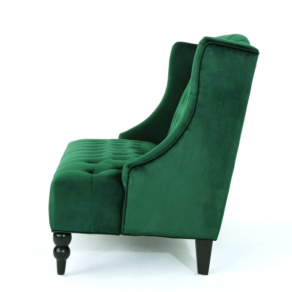 Modern Glam Loveseat Sofa with Velvet Upholstery, Wingback Design, Button-Tufted Diamond Stitch, 50.50" W x 34.00" D x 38.50" H, Emerald