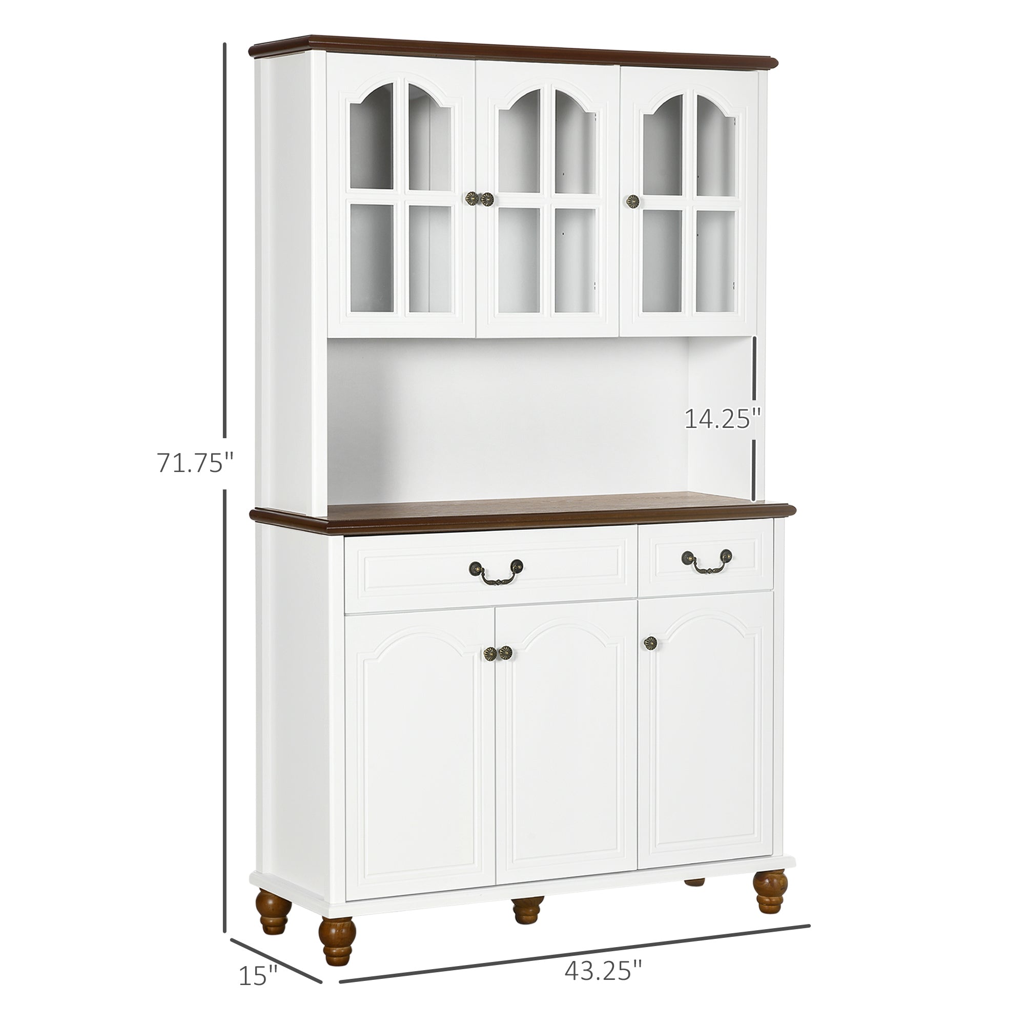 Kitchen Buffet with Hutch, Freestanding Pantry Cabinet with 6 Doors, 2 Drawers and 3-Level Adjustable Shelves, White