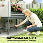 Galvanised Raised Garden Bed with Greenhouse Cover, Metal Elevated Garden Bed with Bed Liner, Bottom Shelf, Dark Gray
