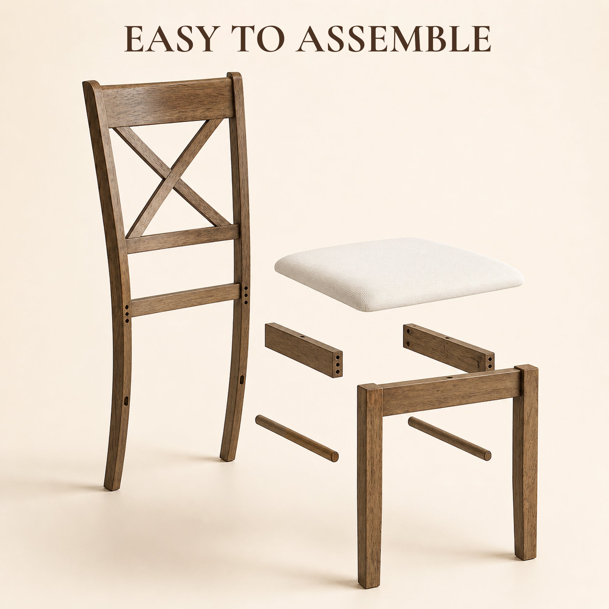 Dining Chairs Set of 2, Upholstered Kitchen Chairs with Rubberwood Frame, Padded Seat and X-Back, Walnut