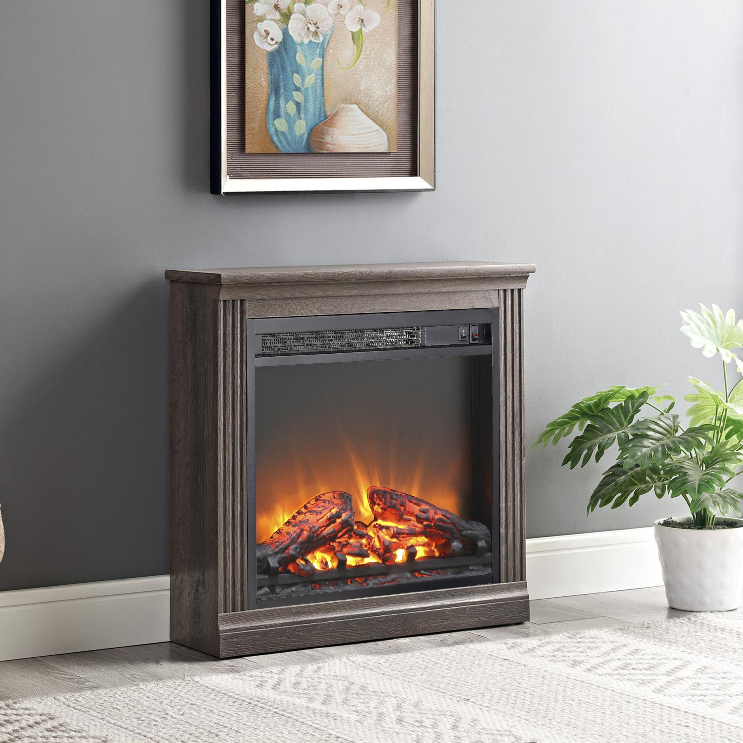 18" CSA/UL Certified Electric Fireplace Insert with Log Set and Realistic Flame, Ultra-Thin Heater with Overheating Protection, Antique Black