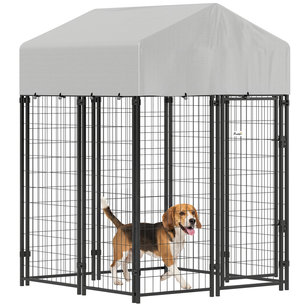 Outdoor Dog Kennel with Roof, 4' x 4' x 6' Heavy Duty Welded Wire Dog Playpen Enclosure with Escape-proof Lock