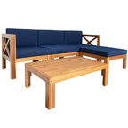 Casual Outdoor Sectional Sofa with Wood Frame & Cushions, Patio Seating Group for Backyard, 25.5" L x 25.5" W x 25.5" H, Natural