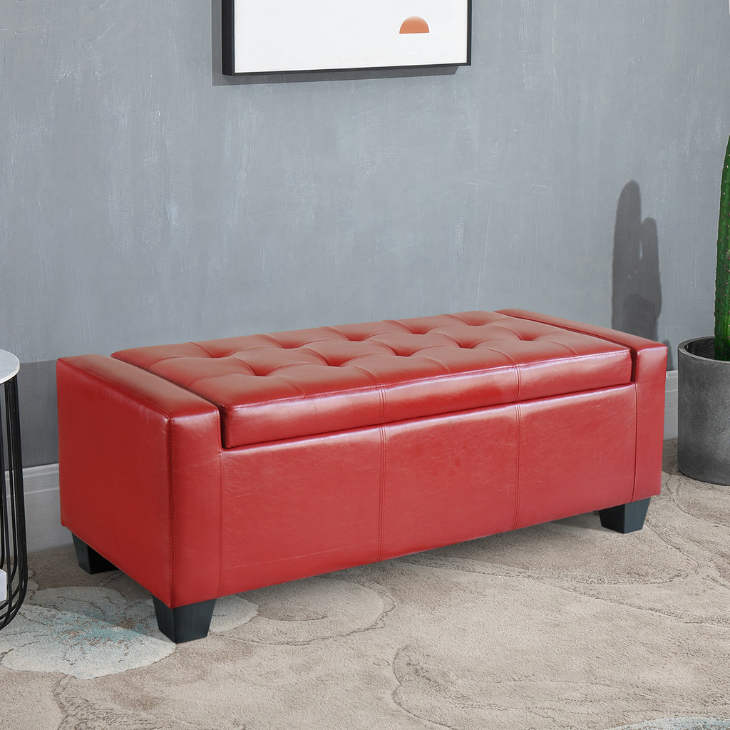 50.5" Faux Leather Rectangular Tufted Storage Ottoman, Bright Red