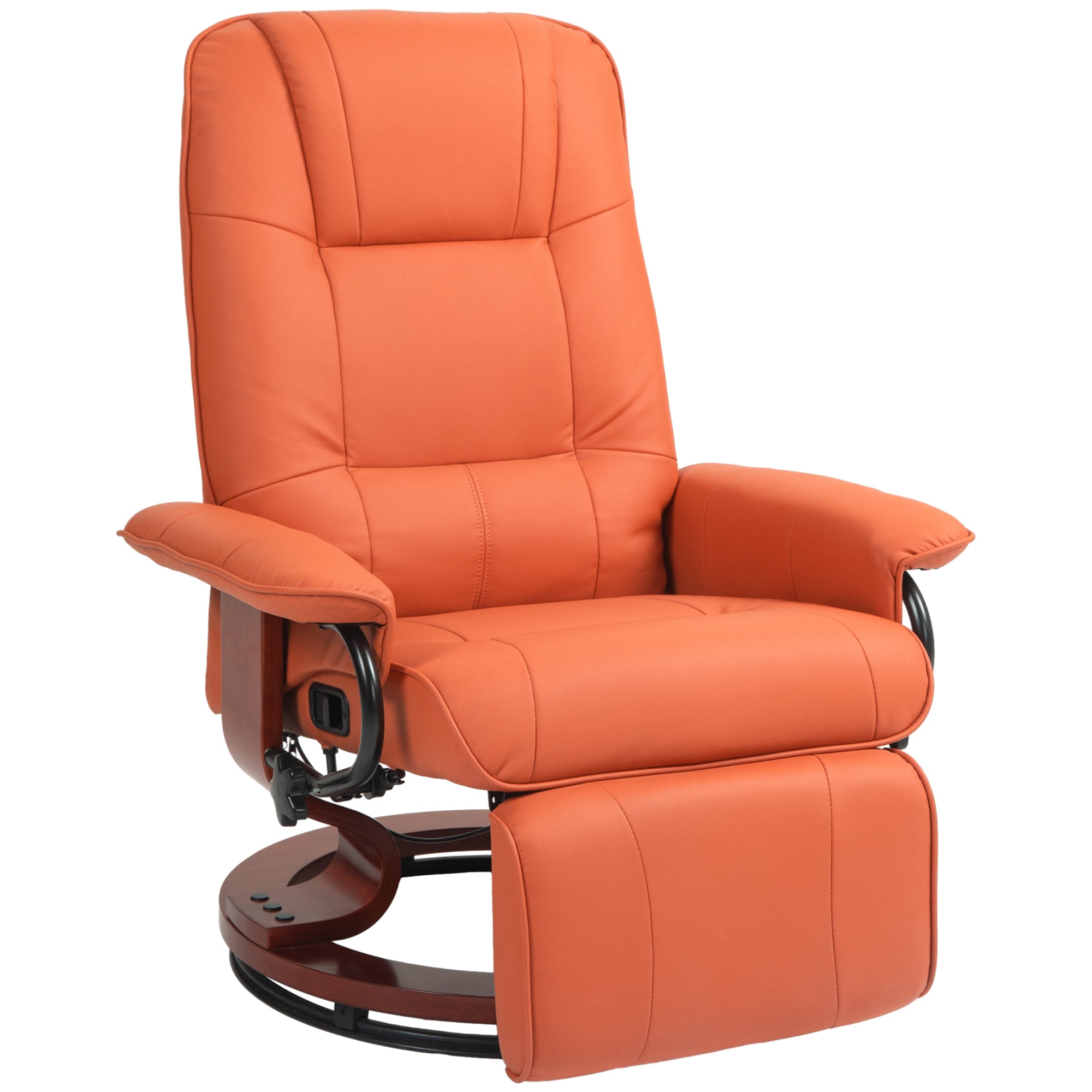 Air Leather Manual Recliner, Adjustable Swivel Lounge Chair with Footrest, Armrest and Wrapped Wood Base, Orange