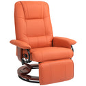 Air Leather Manual Recliner, Adjustable Swivel Lounge Chair with Footrest, Armrest and Wrapped Wood Base, Orange