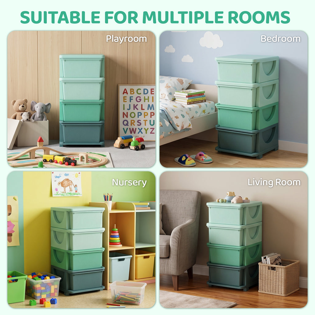 4 Tier Kids Storage Unit, Toy Organizers and Storage with 4 Drawer for Bedroom Nursery Living Room for Boys Girls Green