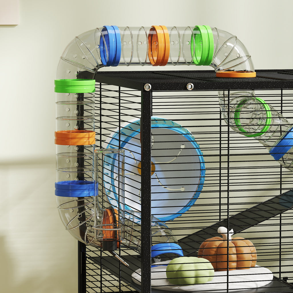 3 Tier Hamster Cage, Rolling Rat Cage with Deep Tray, Storage Shelf, Big Exercise Wheel, Hut, Tube System