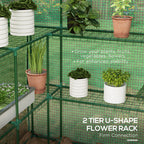 4.6' x 4.7' Portable Greenhouse, Water/UV Resistant Walk-In Small Outdoor Green House with 2 Tier U-Shaped Flower Rack Shelves, Roll Up Door & Windows, Green