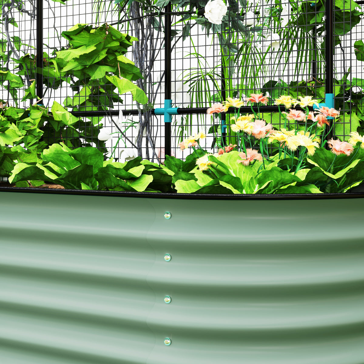 Raised Garden Beds Set with Arch Trellis, Climbing Net, Galvanized Planter Box for Climbing Vegetables Flowers Herbs
