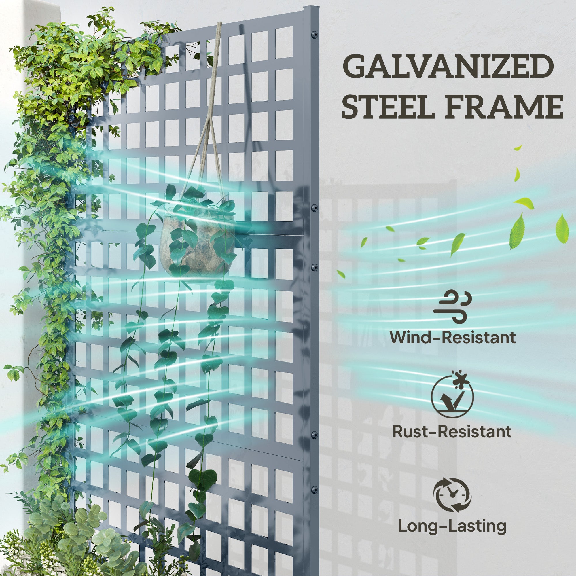 Galvanized Raised Garden Bed Planter Box with Trellis for Climbing Plants, Vegetable, Vines, 43" x 16" x 70", Gray