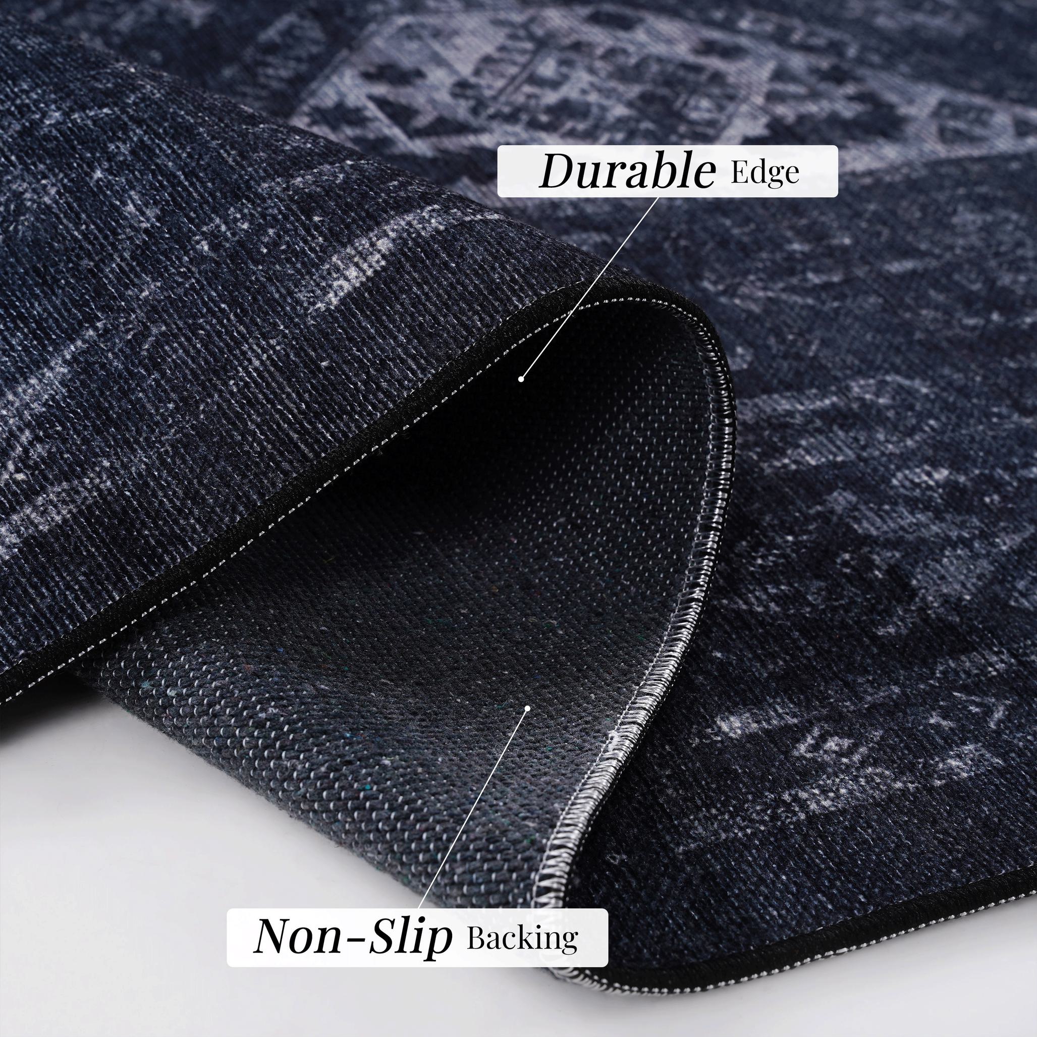 5x8 Washable Kid and Pet Friendly Area Rug, Low-Pile Non-Slip Non-Shedding Rug Blanket, for Living Room, Bedroom, Kitchen, Black+Gray