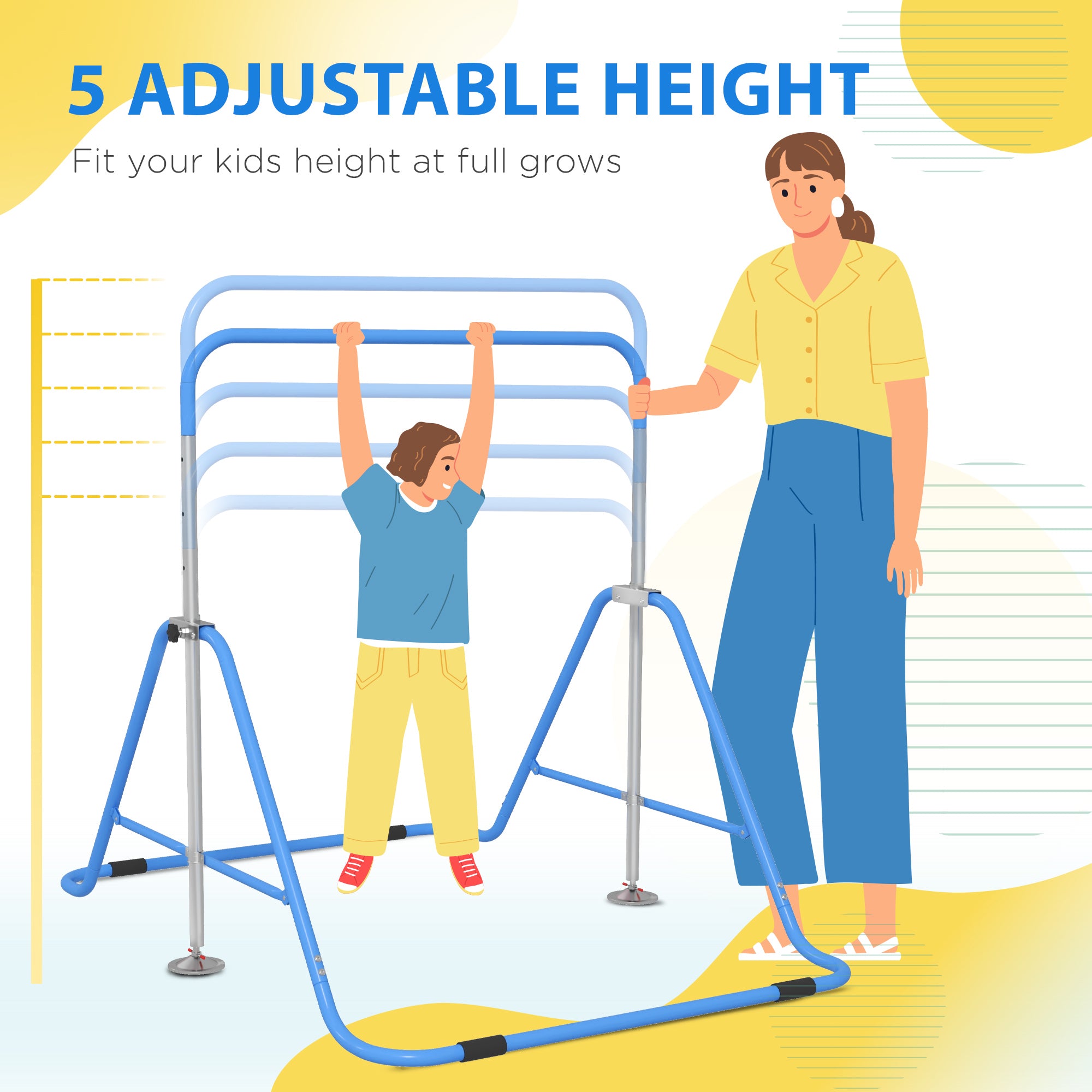 Folding Gymnastics Bar for Kids, Adjustable Height, Bubble Gum Blue