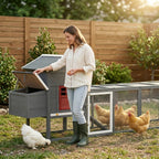 118" Extra Large Chicken Coop with Asphalt Roof, Wooden Hen Run with Slide-Out Tray and Nesting Box, Chicken Hutch for 3-6 Chickens, Gray