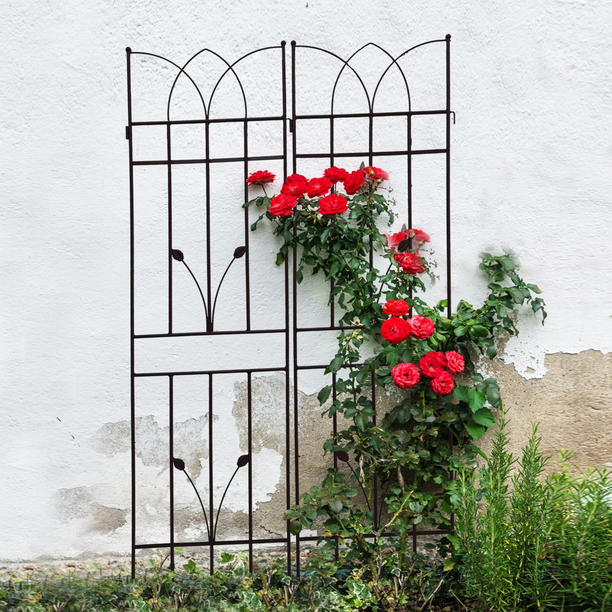 4 Pack Metal Garden Trellis with Rustproof Feature and Sturdy Iron Construction, Climbing Plant Support, Easy Assembly, Black