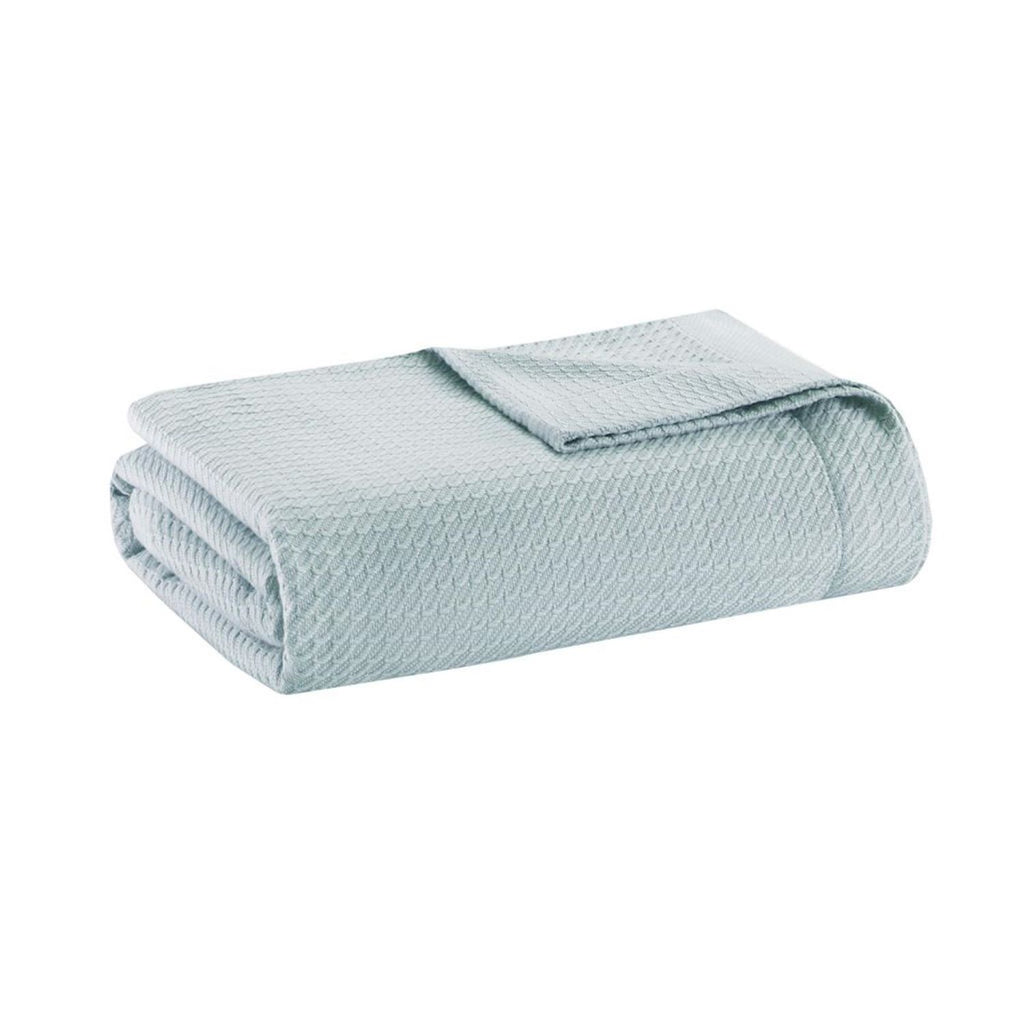 Machine Washable Egyptian Cotton Blanket with Breathable Weave, OEKO-TEX Certified, Ideal for Bedroom, 90" L x 66" W x 0.25" H, Light Blue
