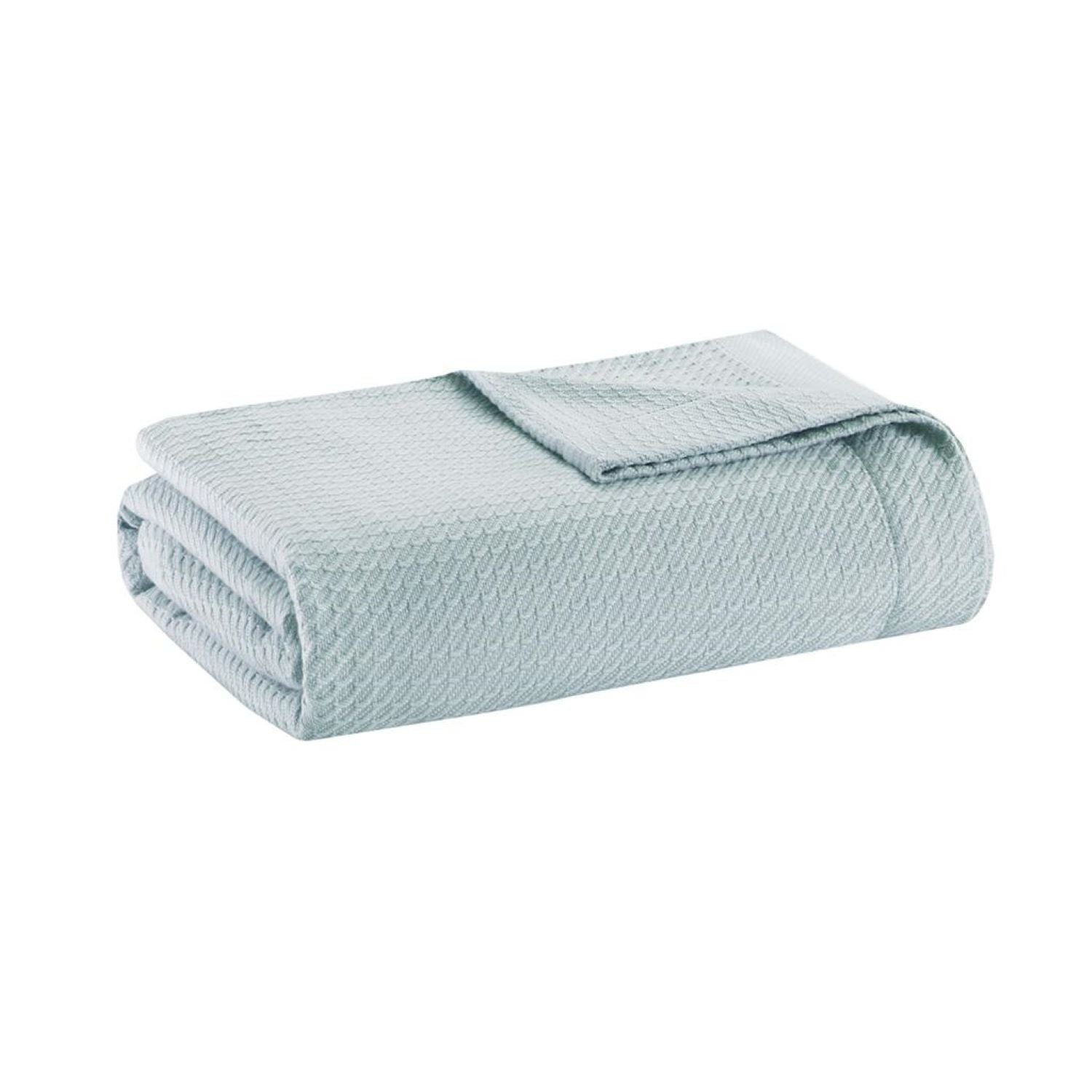 Machine Washable Egyptian Cotton Blanket with Breathable Weave, OEKO-TEX Certified, Ideal for Bedroom, 90" L x 66" W x 0.25" H, Light Blue