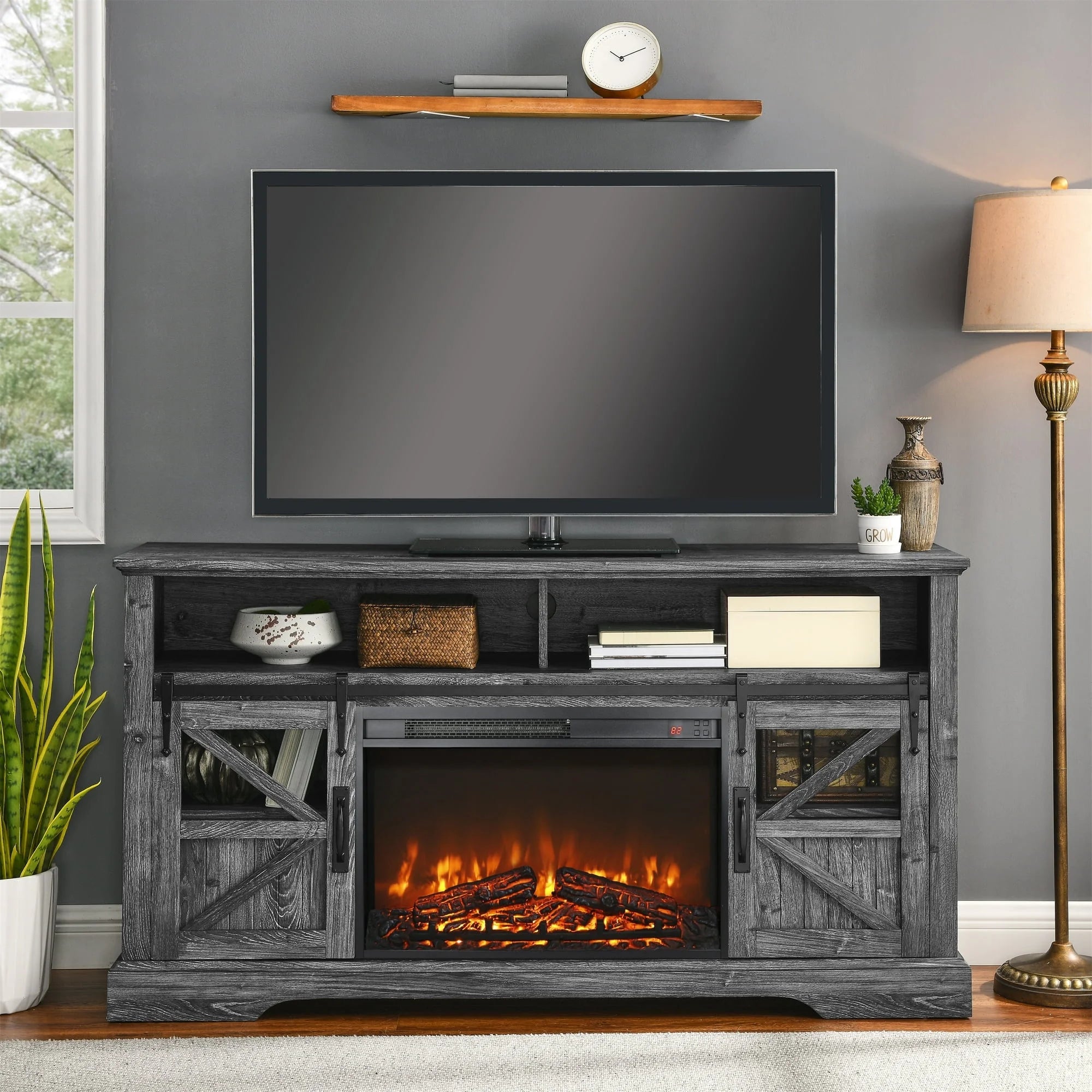 23" Remote Control Electric Fireplace Insert with Ultra-Thin Heater, Log Set, Timer and Overheating Protection, Antique Black