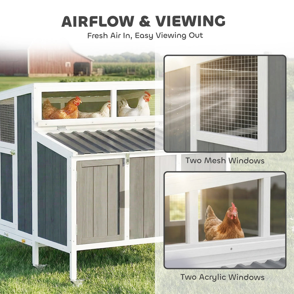 Chicken Coop, Wooden Chicken House for 4-6 Hens, Outdoor Hen House with Nesting Box, Pull-Out Tray and Weatherproof Roof