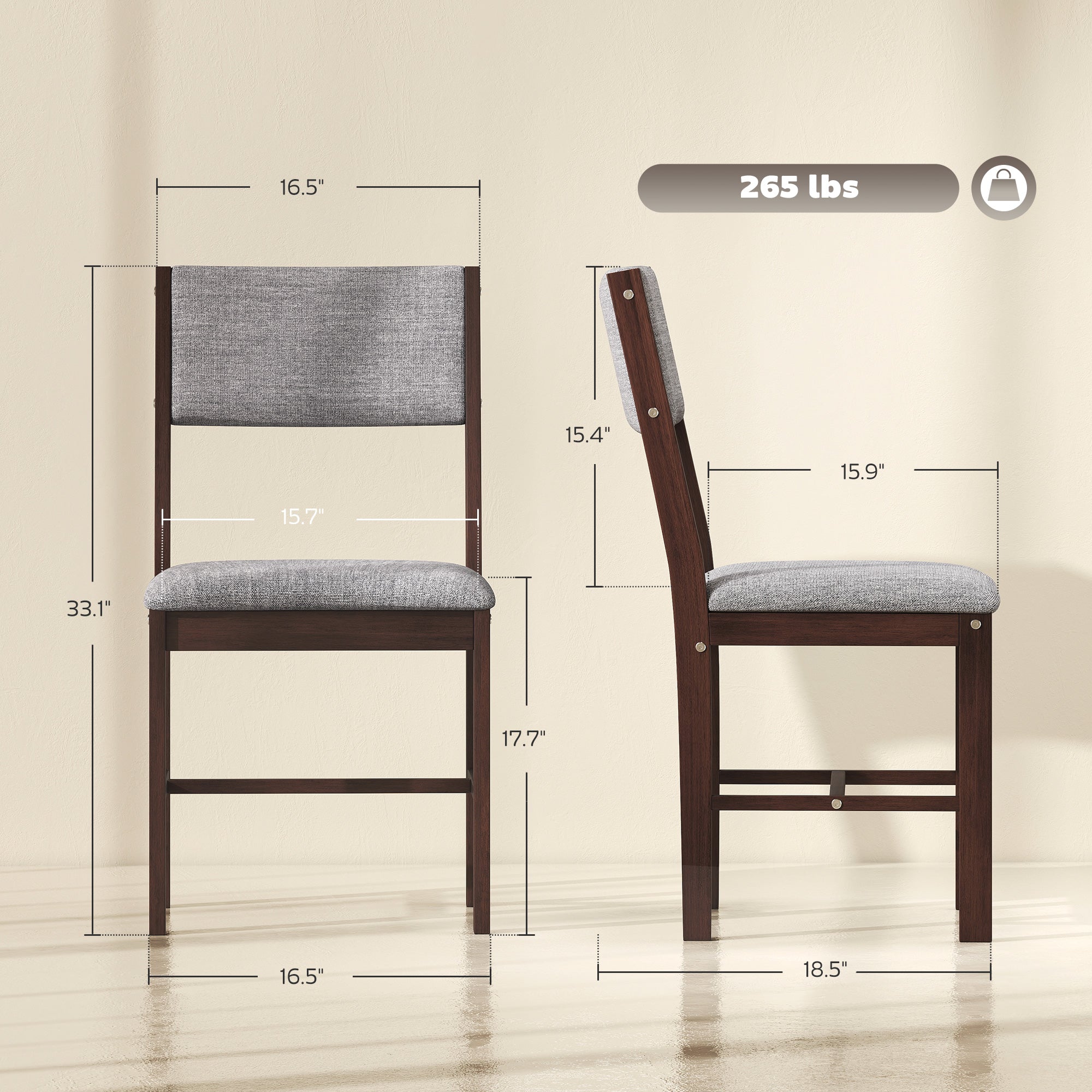 Modern Dining Chairs Set of 4, Linen Fabric Kitchen Chairs with Rubberwood Legs for Dining Room, Living Room, Gray