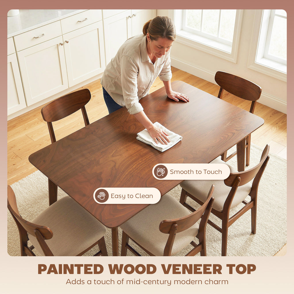 47.2" Rectangle Dining Table for 4, Mid-Century Modern Kitchen Table with Rubber Wood Legs for Dining Room, Walnut